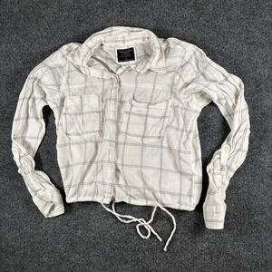 Abercrombie & Fitch Cropped Shirt Womens M White Plaid Tie Cinched Hem Button Up